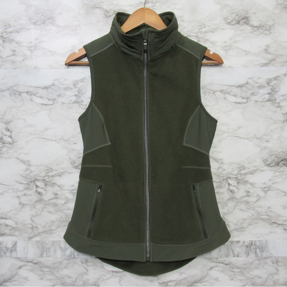 Athleta Dark Olive Green Fleece Zip-Up Vest
